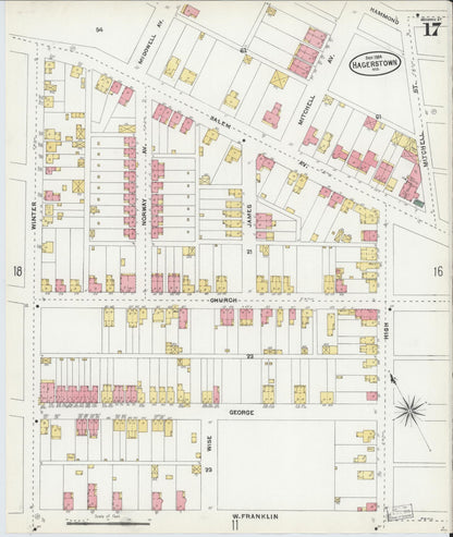Sanborn Fire Insurance Map from Hagerstown, Washington County, Maryland (1904), Sheet #0017 - Complete Map Set gallery image, historic Sanborn map, vintage wall art, Maryland Maryland