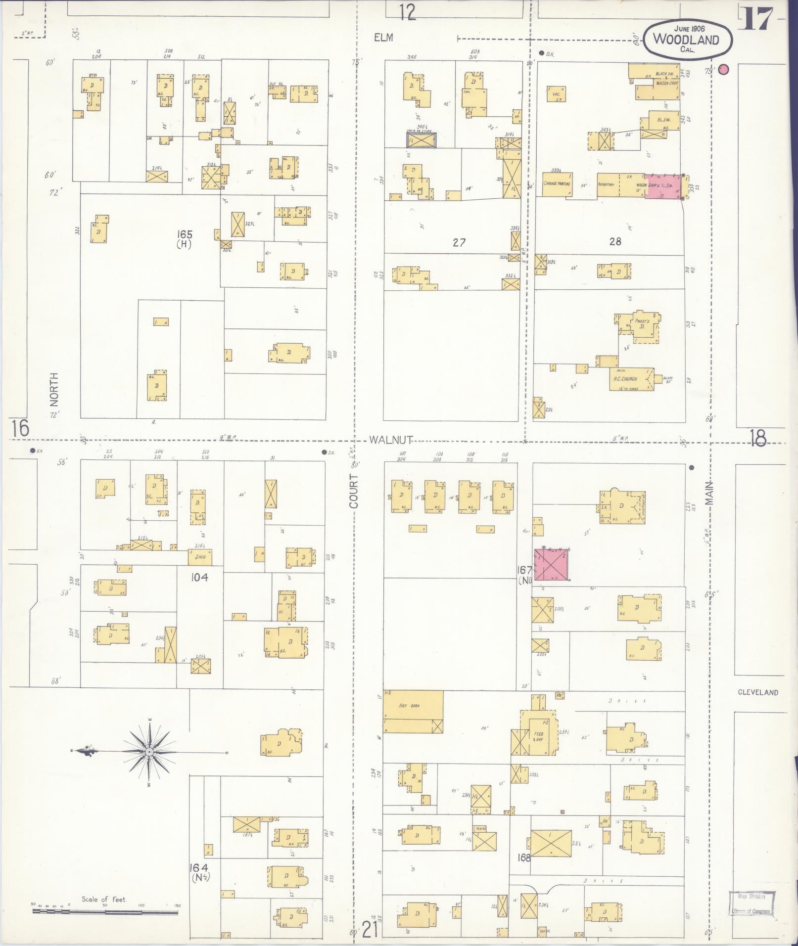 Sanborn Fire Insurance Map from Woodland, Yolo County, California (1906), Sheet #0017 - Complete Map Set gallery image, historic Sanborn map, vintage wall art, California California