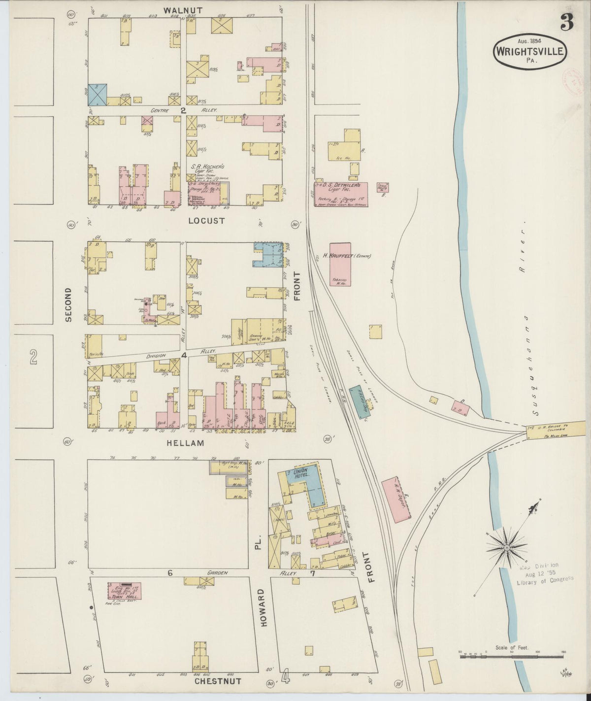 Sanborn Fire Insurance Map from Wrightsville, York County, Pennsylvania (1894), Sheet #0003 - Historic Sanborn Fire Insurance Map Print, vintage old map wall art, antique decor, genealogy gift, Pennsylvania Pennsylvania map