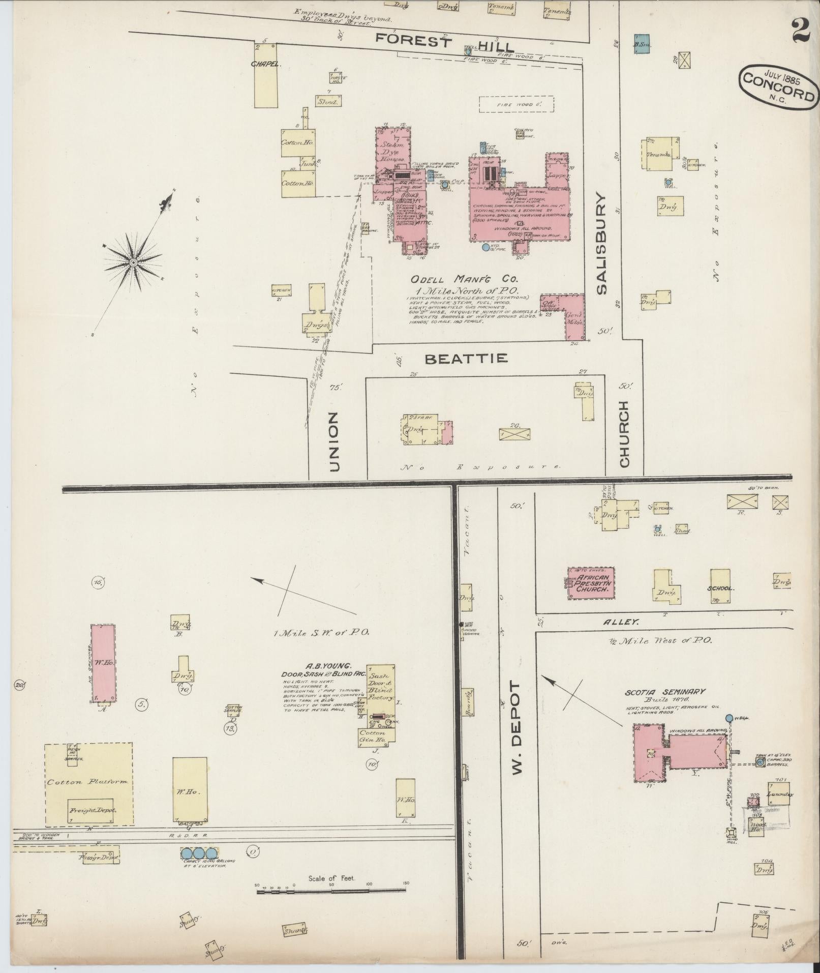 Sanborn Fire Insurance Map from Concord, Cabarrus County, North Carolina (1885), Sheet #0002 - Historic Sanborn Fire Insurance Map Print, vintage old map wall art, antique decor, genealogy gift, North Carolina North Carolina map