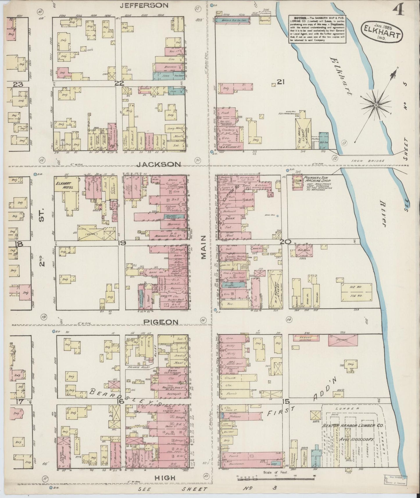 Sanborn Fire Insurance Map from Elkhart, Elkhart County, Indiana (1885), Sheet #0004 - Complete Map Set gallery image, historic Sanborn map, vintage wall art, Indiana Indiana