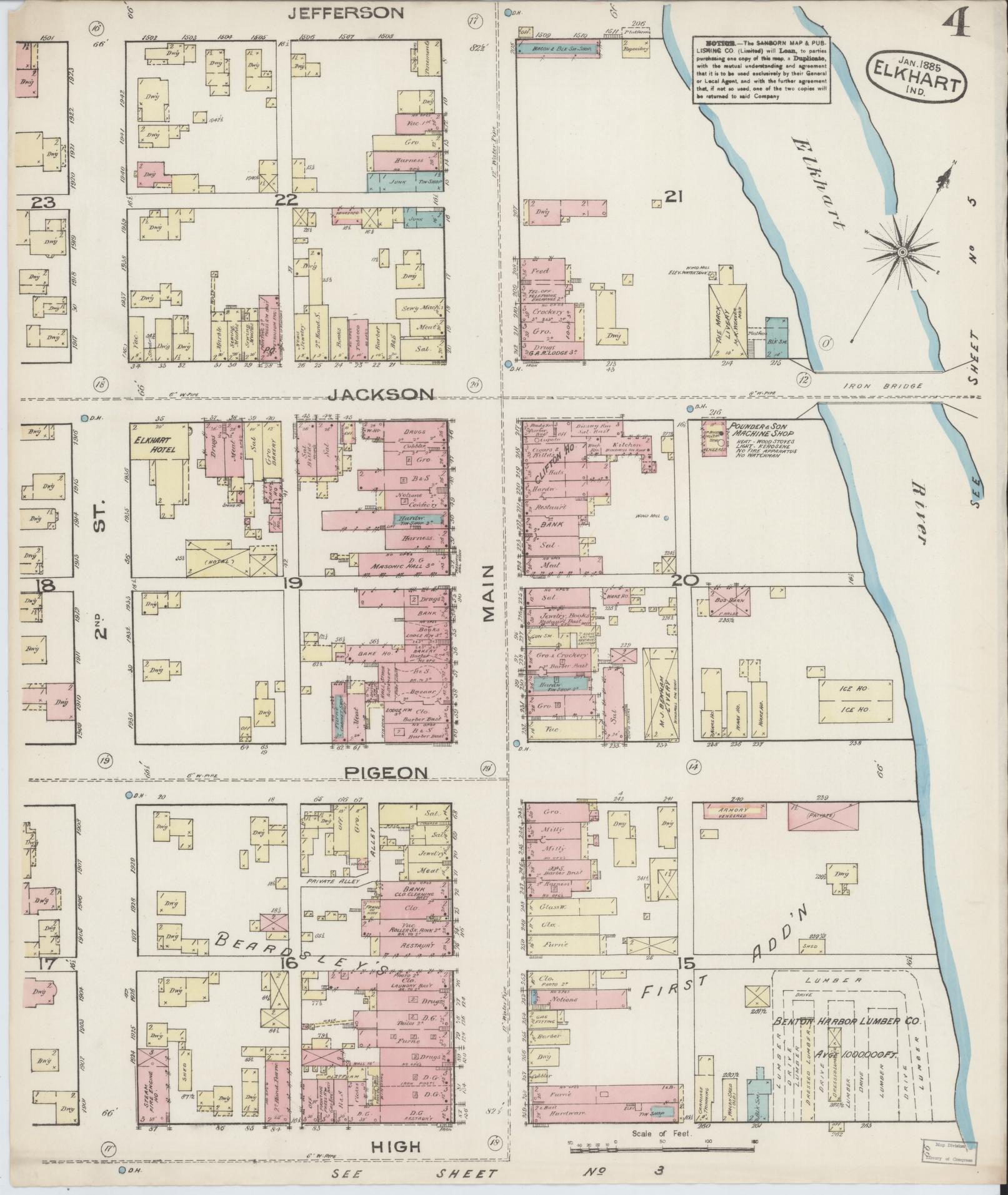 Sanborn Fire Insurance Map from Elkhart, Elkhart County, Indiana (1885), Sheet #0004 - Complete Map Set gallery image, historic Sanborn map, vintage wall art, Indiana Indiana
