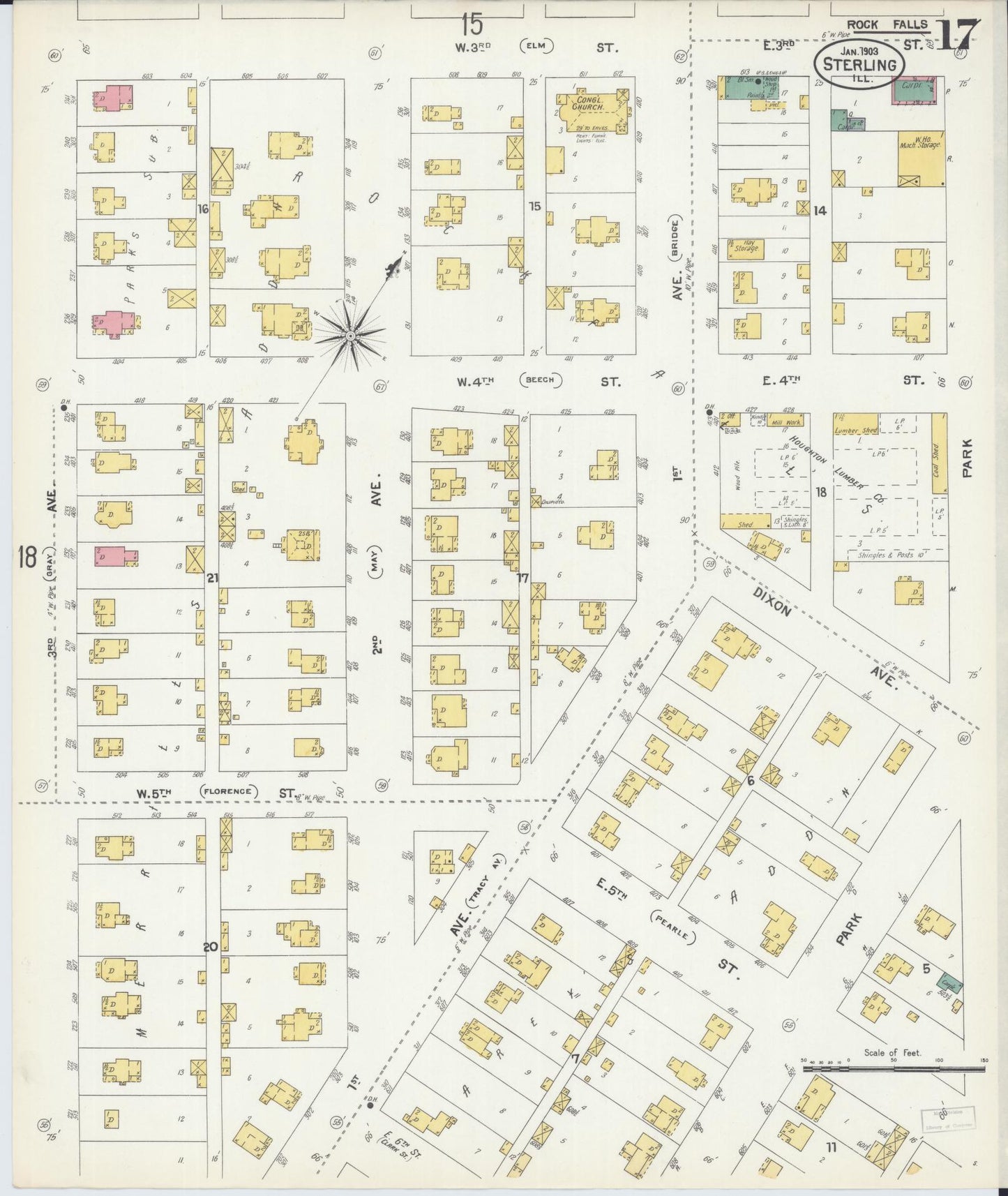 Sanborn Fire Insurance Map from Sterling, Whiteside County, Illinois (1903), Sheet #0017 - Complete Map Set gallery image, historic Sanborn map, vintage wall art, Illinois Illinois