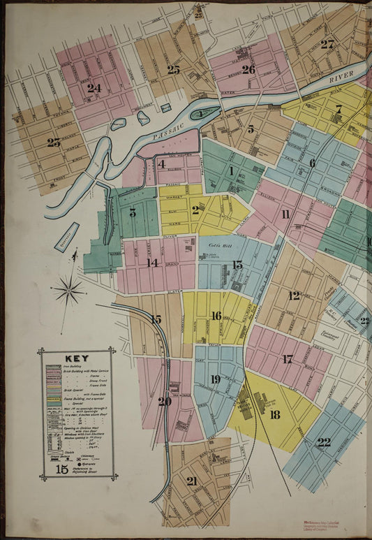 Sanborn Fire Insurance Map from Paterson, Passaic County, New Jersey (1887), Sheet #0001 - Historic Sanborn Fire Insurance Map Print, vintage old map wall art, antique decor, genealogy gift, New Jersey New Jersey map