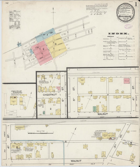 Sanborn Fire Insurance Map from Mifflinburg, Union County, Pennsylvania (1887), Sheet #0001 - Historic Sanborn Fire Insurance Map Print, vintage old map wall art, antique decor, genealogy gift, Pennsylvania Pennsylvania map