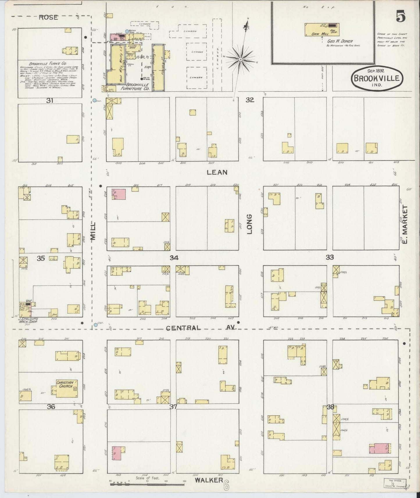 Sanborn Fire Insurance Map from Brookville, Franklin County, Indiana (1892), Sheet #0005 - Complete Map Set gallery image, historic Sanborn map, vintage wall art, Indiana Indiana