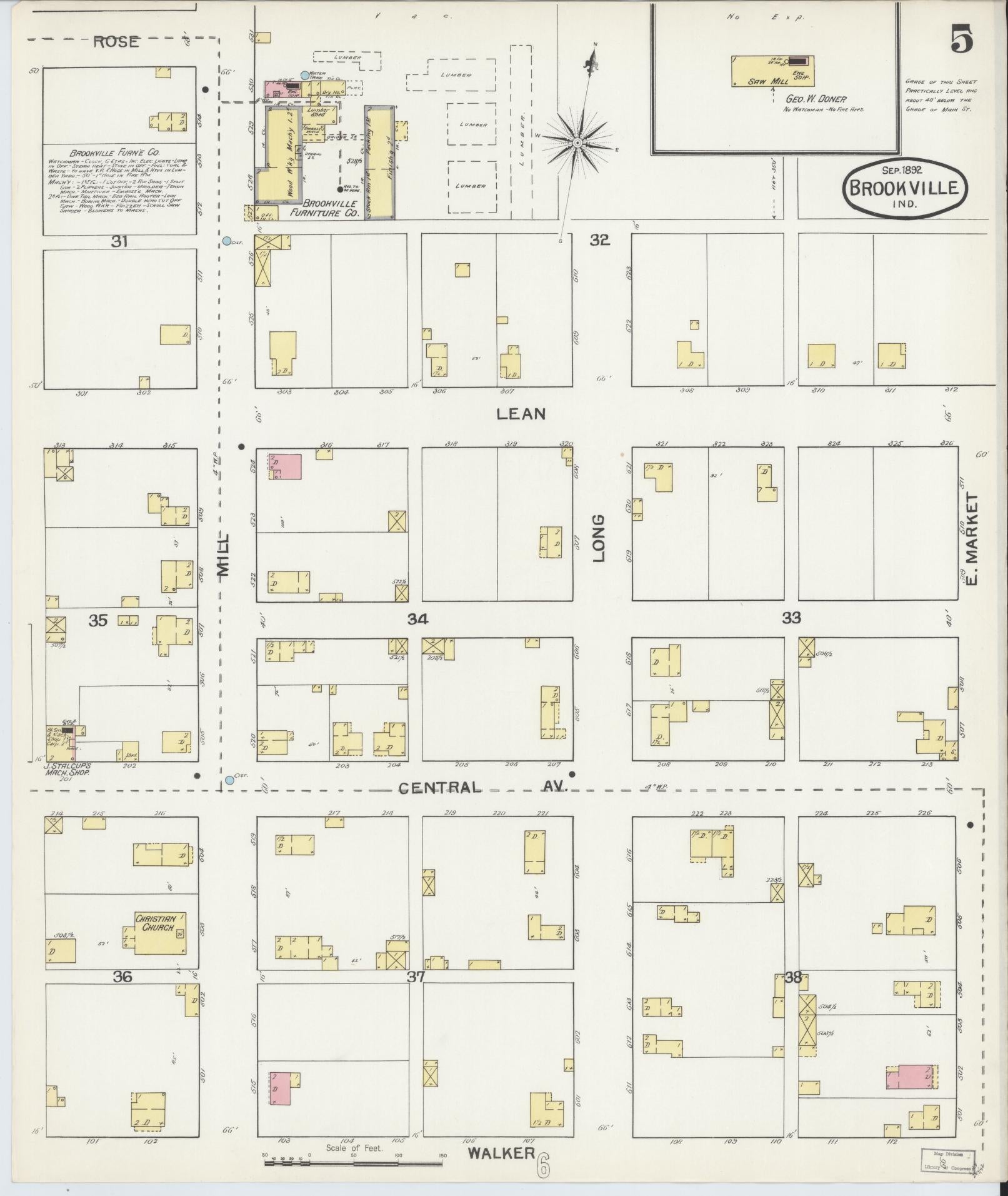 Sanborn Fire Insurance Map from Brookville, Franklin County, Indiana (1892), Sheet #0005 - Complete Map Set gallery image, historic Sanborn map, vintage wall art, Indiana Indiana
