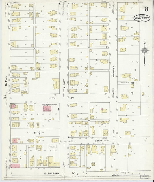 Sanborn Fire Insurance Map from Winchester, Randolph County, Indiana (1914), Sheet #0008 - Historic Sanborn Fire Insurance Map Print, vintage old map wall art, antique decor, genealogy gift, Indiana Indiana map