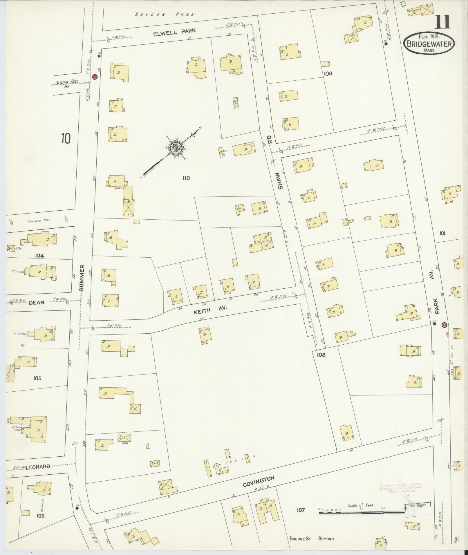 Sanborn Fire Insurance Map from Bridgewater, Plymouth County, Massachusetts (1912), Sheet #0011 - Complete Map Set gallery image, historic Sanborn map, vintage wall art, Massachusetts Massachusetts