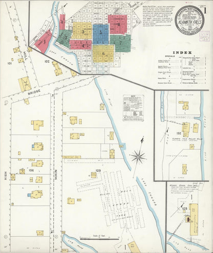 Sanborn Fire Insurance Map from Klamath Falls, Klamath County, Oregon (1907), Sheet #0001 - Complete Map Set gallery image, historic Sanborn map, vintage wall art, Oregon Oregon