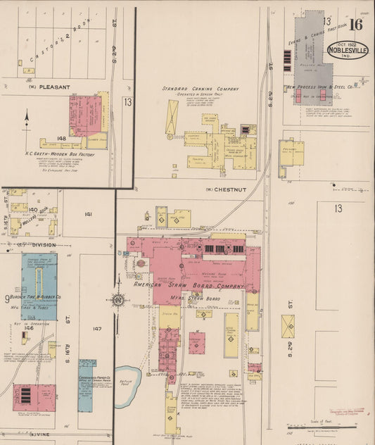 Sanborn Fire Insurance Map from Noblesville, Hamilton County, Indiana (1922), Sheet #0016 - Historic Sanborn Fire Insurance Map Print, vintage old map wall art, antique decor, genealogy gift, Indiana Indiana map