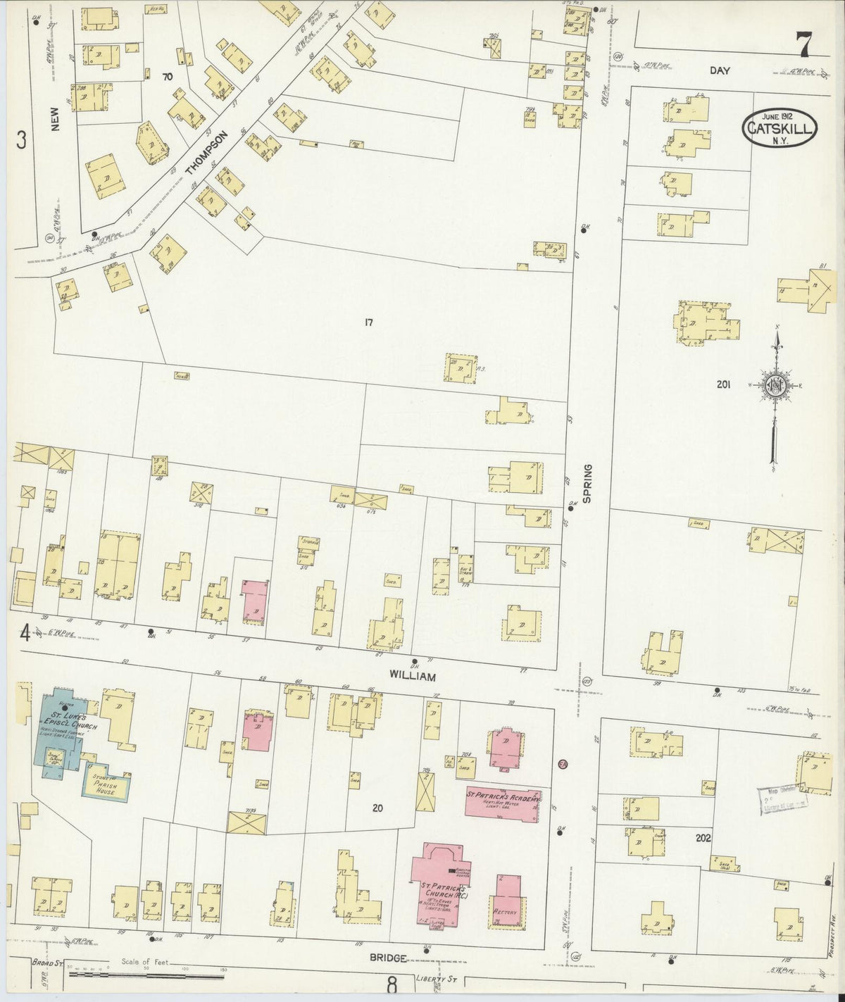 Sanborn Fire Insurance Map from Catskill, Greene County, New York (1912), Sheet #0007 - Historic Sanborn Fire Insurance Map Print, vintage old map wall art, antique decor, genealogy gift, New York New York map