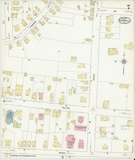 Sanborn Fire Insurance Map from Catskill, Greene County, New York (1912), Sheet #0007 - Historic Sanborn Fire Insurance Map Print, vintage old map wall art, antique decor, genealogy gift, New York New York map