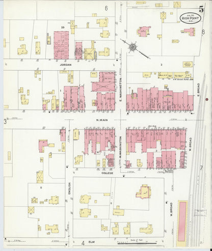Sanborn Fire Insurance Map from High Point, Guilford County, North Carolina (1911), Sheet #0005 - Historic Sanborn Fire Insurance Map Print, vintage old map wall art, antique decor, genealogy gift, North Carolina North Carolina map