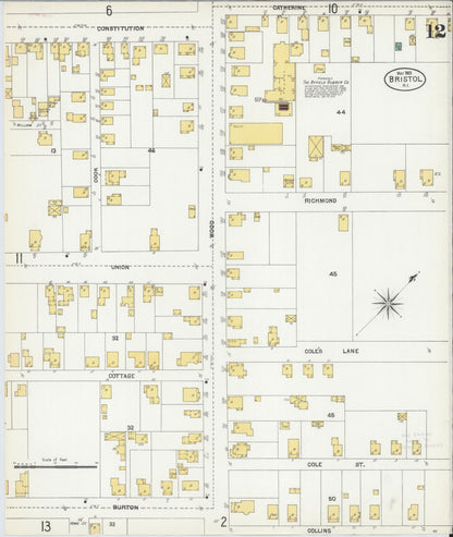 Sanborn Fire Insurance Map from Bristol, Bristol County, Rhode Island (1903), Sheet #0012 - Complete Map Set gallery image, historic Sanborn map, vintage wall art, Rhode Island Rhode Island