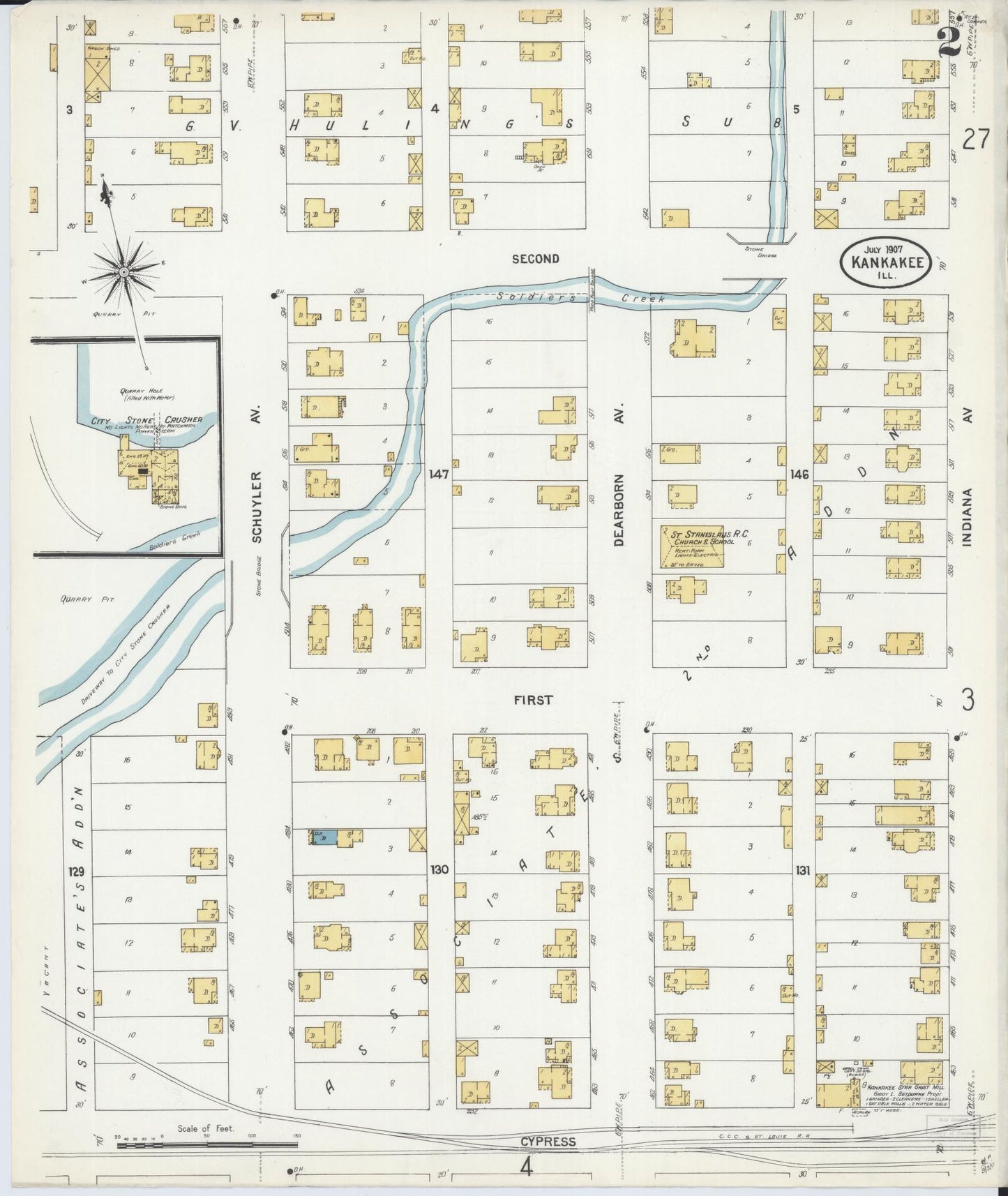 Sanborn Fire Insurance Map from Kankakee, Kankakee County, Illinois (1907), Sheet #0002 - Historic Sanborn Fire Insurance Map Print, vintage old map wall art, antique decor, genealogy gift, Illinois Illinois map
