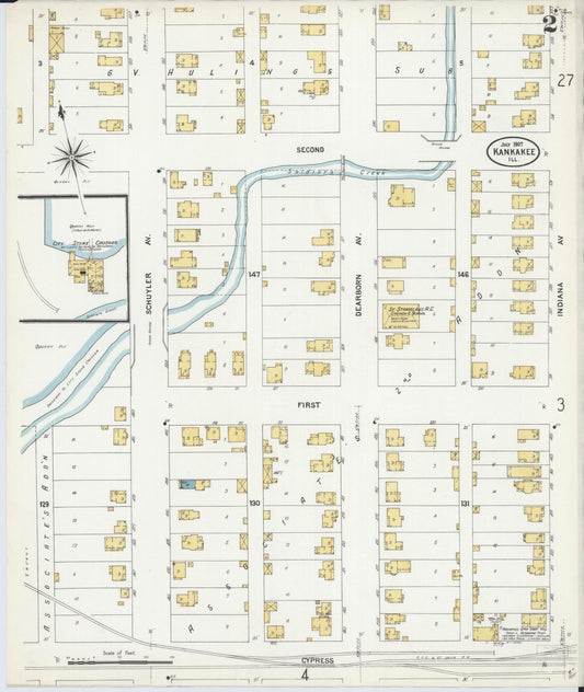 Sanborn Fire Insurance Map from Kankakee, Kankakee County, Illinois (1907), Sheet #0002 - Historic Sanborn Fire Insurance Map Print, vintage old map wall art, antique decor, genealogy gift, Illinois Illinois map