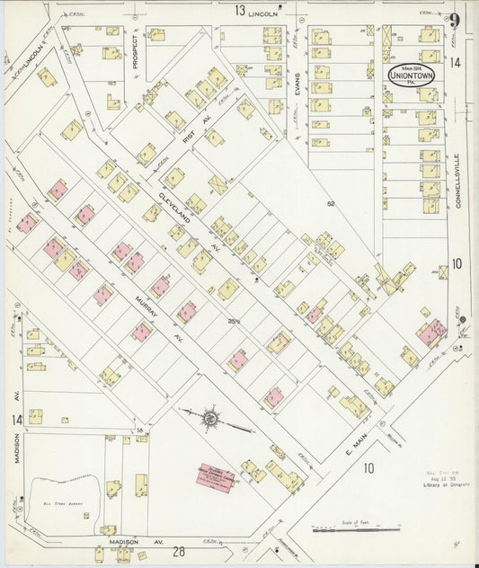 Sanborn Fire Insurance Map from Uniontown, Fayette County, Pennsylvania (1914), Sheet #0009 - Historic Sanborn Fire Insurance Map Print, vintage old map wall art, antique decor, genealogy gift, Pennsylvania Pennsylvania map