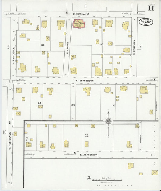 Sanborn Fire Insurance Map from Plano, Collin County, Texas (1921), Sheet #0011 - Historic Sanborn Fire Insurance Map Print, vintage old map wall art, antique decor, genealogy gift, Texas Texas map