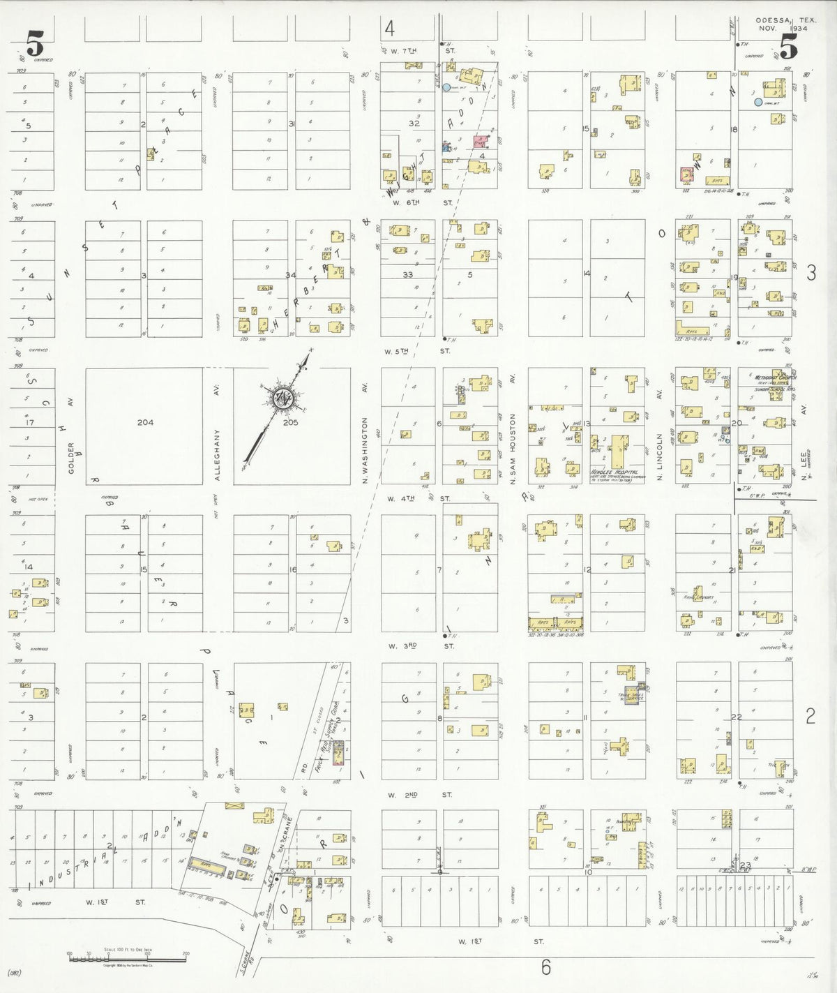 Sanborn Fire Insurance Map from Odessa, Edger County, Texas (1934), Sheet #0005 - Historic Sanborn Fire Insurance Map Print, vintage old map wall art, antique decor, genealogy gift, Texas Texas map