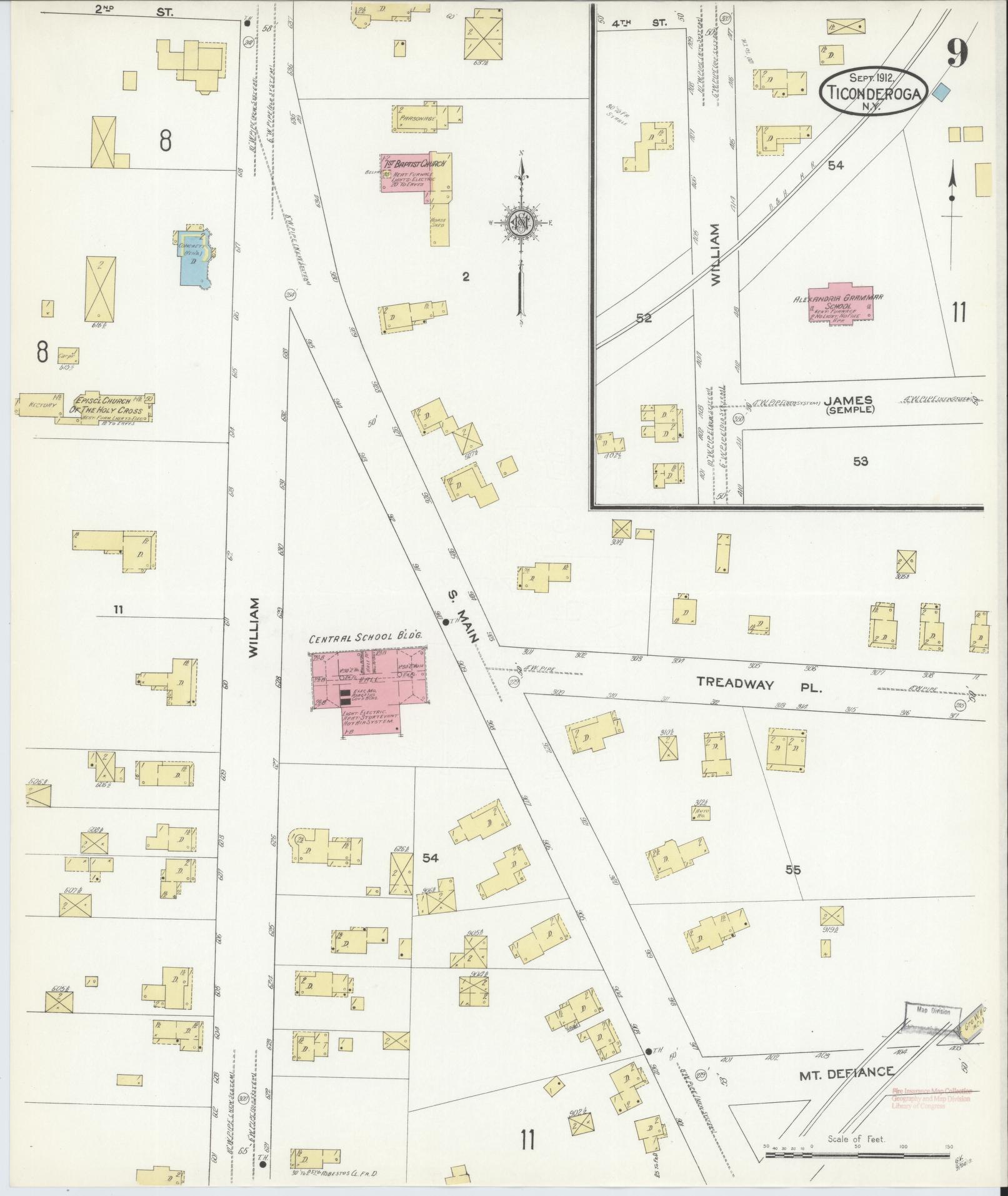 Sanborn Fire Insurance Map from Ticonderoga, Essex County, New York (1912), Sheet #0009 - Historic Sanborn Fire Insurance Map Print, vintage old map wall art, antique decor, genealogy gift, New York New York map