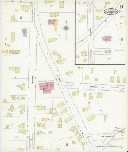 Sanborn Fire Insurance Map from Ticonderoga, Essex County, New York (1912), Sheet #0009 - Historic Sanborn Fire Insurance Map Print, vintage old map wall art, antique decor, genealogy gift, New York New York map