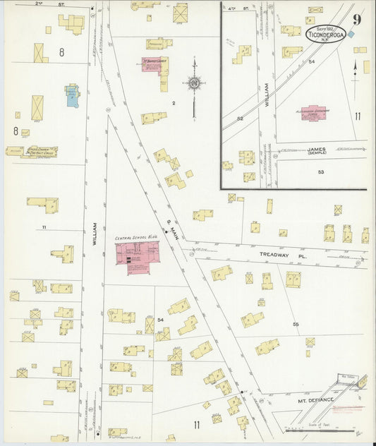 Sanborn Fire Insurance Map from Ticonderoga, Essex County, New York (1912), Sheet #0009 - Historic Sanborn Fire Insurance Map Print, vintage old map wall art, antique decor, genealogy gift, New York New York map