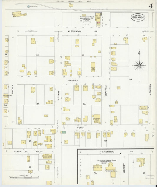 Sanborn Fire Insurance Map from Orlando, Orange County, Florida (1908), Sheet #0004 - Historic Sanborn Fire Insurance Map Print, vintage old map wall art, antique decor, genealogy gift, Florida Florida map