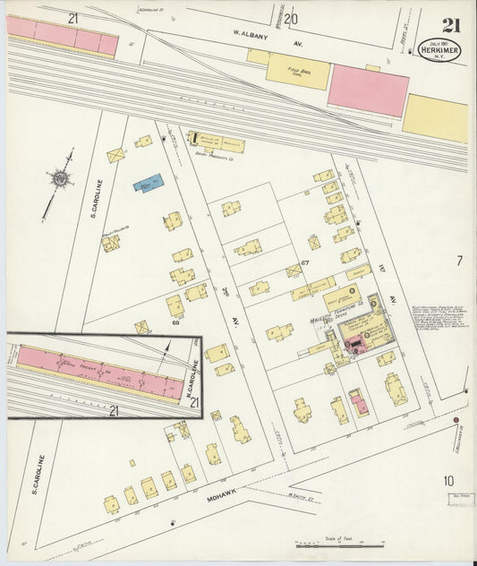 Sanborn Fire Insurance Map from Herkimer, Herkimer County, New York (1911), Sheet #0021 - Historic Sanborn Fire Insurance Map Print, vintage old map wall art, antique decor, genealogy gift, New York New York map