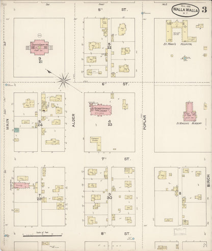 Sanborn Fire Insurance Map from Walla Walla, Walla Walla County, Washington (1888), Sheet #0003 - Complete Map Set gallery image, historic Sanborn map, vintage wall art, Washington Washington