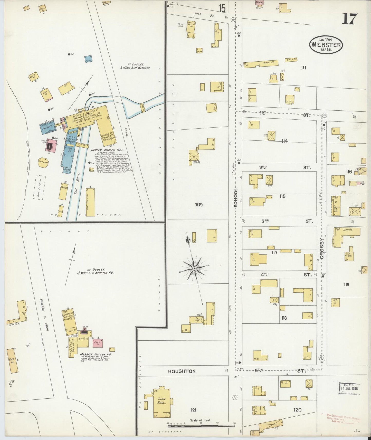 Sanborn Fire Insurance Map from Webster, Worcester County, Massachusetts (1904), Sheet #0017 - Complete Map Set gallery image, historic Sanborn map, vintage wall art, Massachusetts Massachusetts