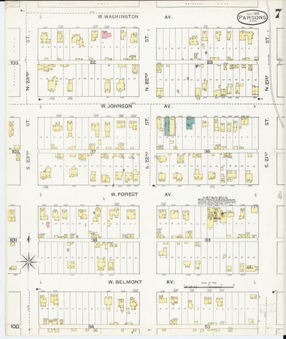 Sanborn Fire Insurance Map from Parsons, Labette County, Kansas (1893), Sheet #0007 - Complete Map Set gallery image, historic Sanborn map, vintage wall art, Kansas Kansas