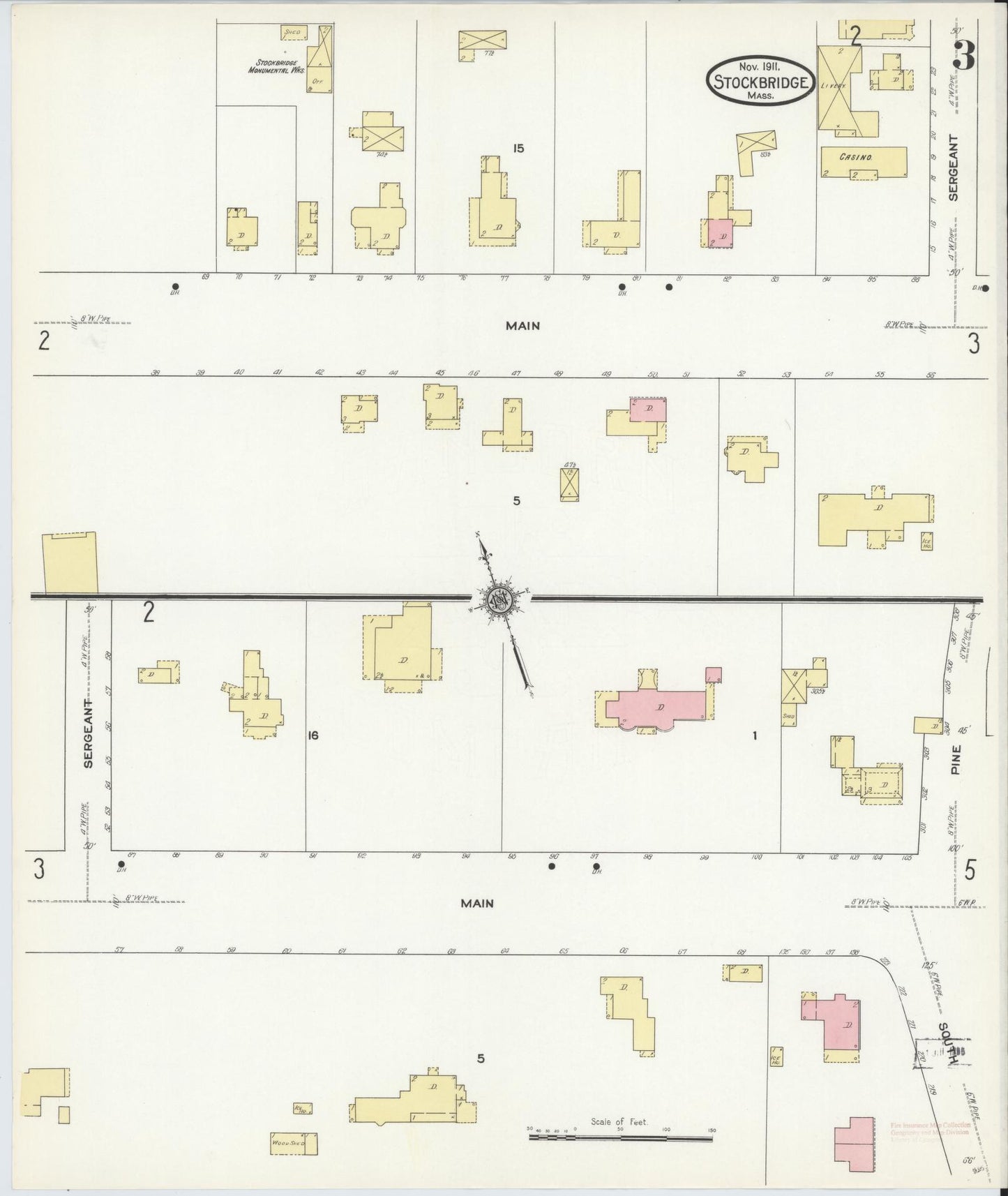 Sanborn Fire Insurance Map from Stockbridge, Berkshire County, Massachusetts (1911), Sheet #0003 - Complete Map Set gallery image, historic Sanborn map, vintage wall art, Massachusetts Massachusetts