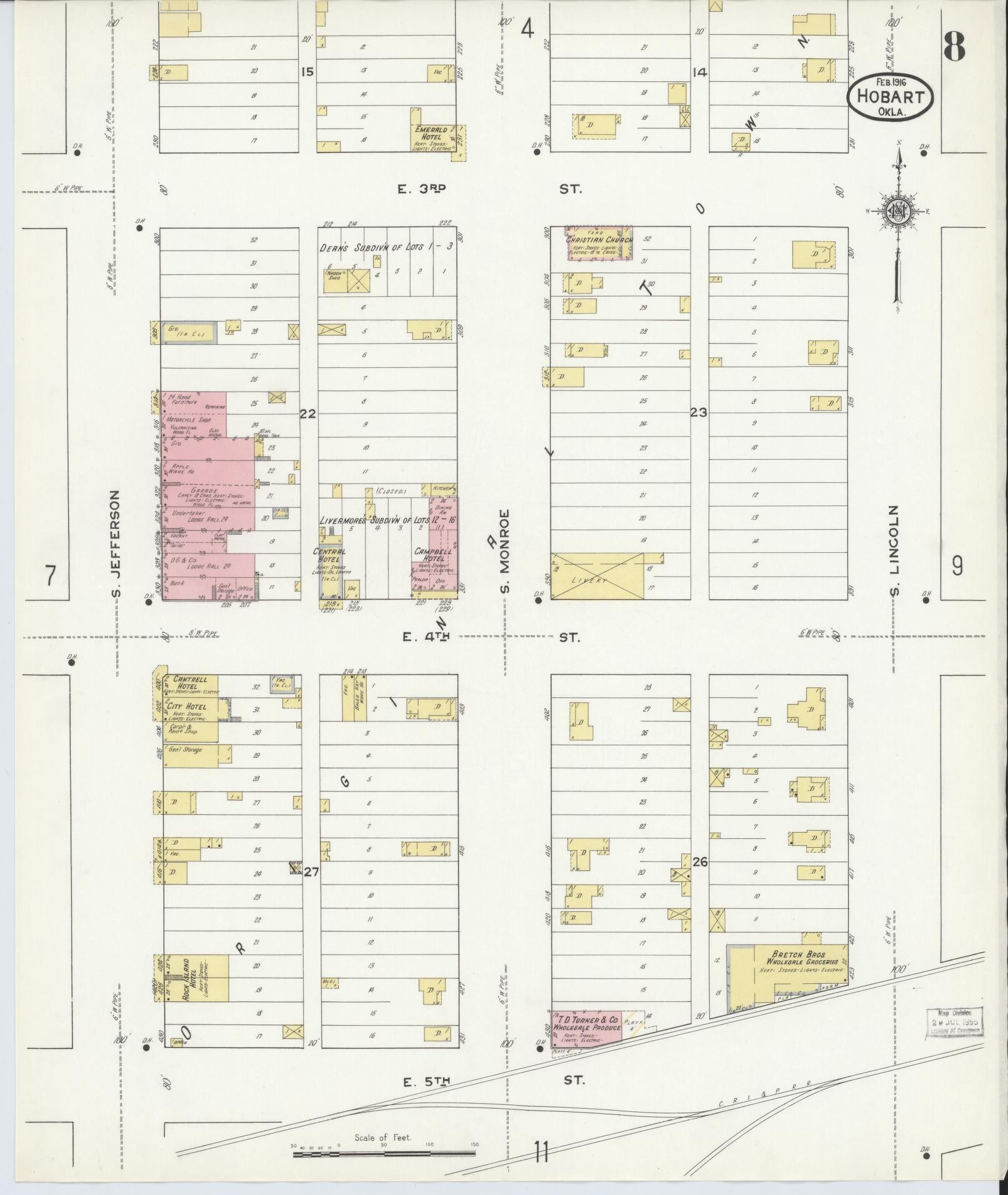Sanborn Fire Insurance Map from Hobart, Kiowa County, Oklahoma (1916), Sheet #0008 - Complete Map Set gallery image, historic Sanborn map, vintage wall art, Oklahoma Oklahoma
