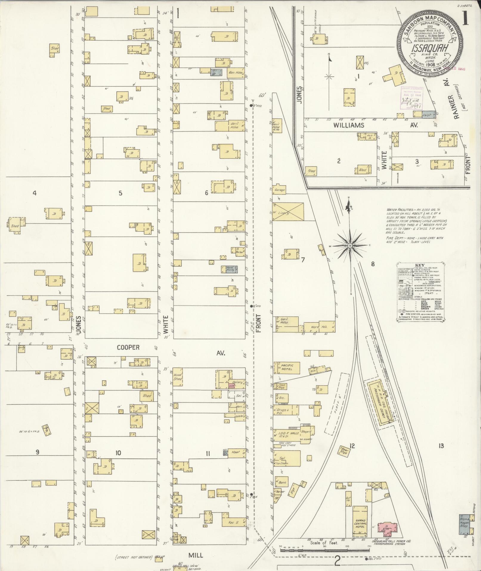 Sanborn Fire Insurance Map from Issaquah, King County, Washington (1908), Sheet #0001 - Complete Map Set gallery image, historic Sanborn map, vintage wall art, Washington Washington
