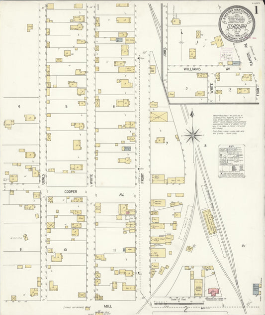 Sanborn Fire Insurance Map from Issaquah, King County, Washington (1908), Sheet #0001 - Complete Map Set gallery image, historic Sanborn map, vintage wall art, Washington Washington