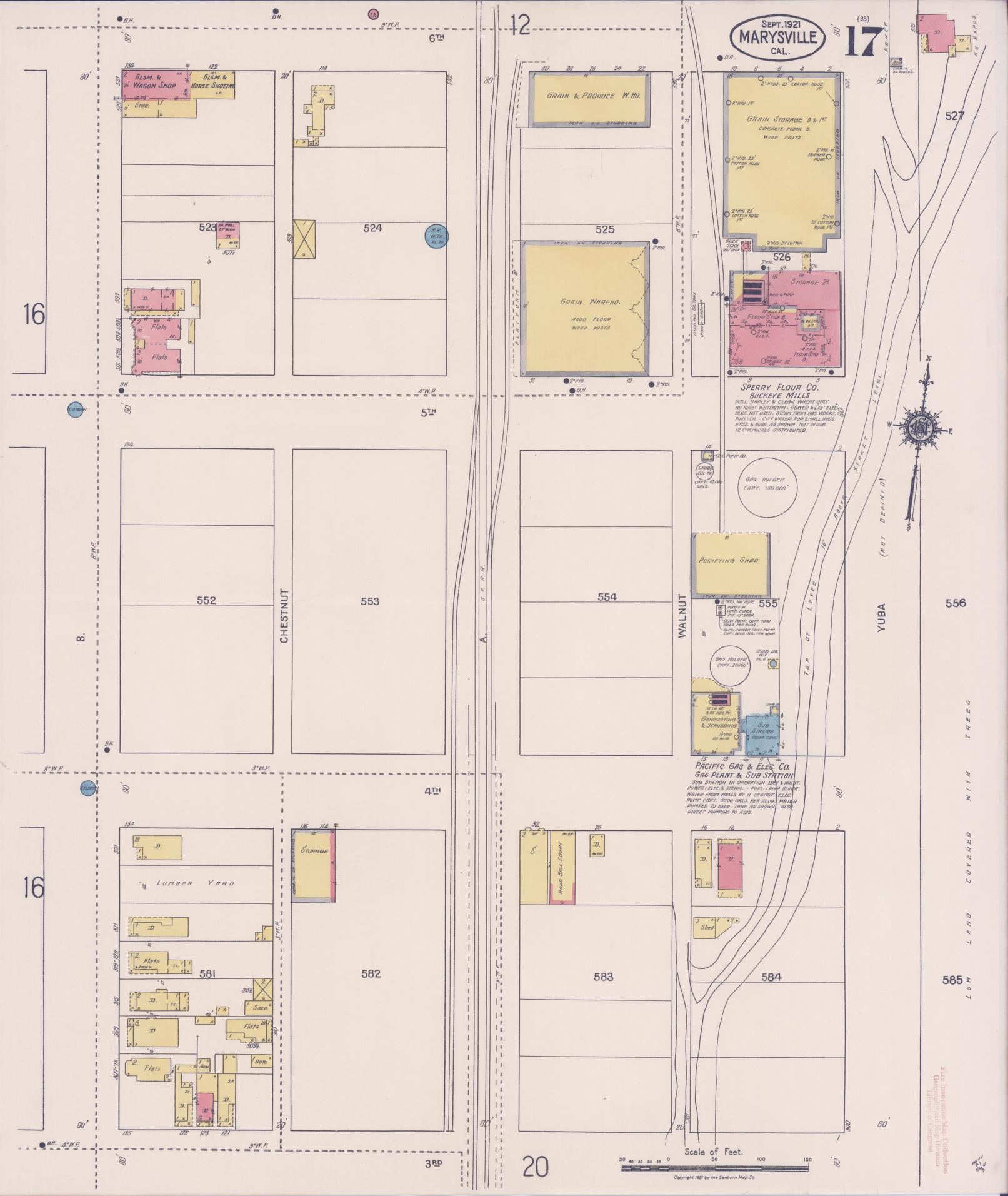 Sanborn Fire Insurance Map from Marysville, Yuba County, California (1921), Sheet #0017 - Historic Sanborn Fire Insurance Map Print, vintage old map wall art, antique decor, genealogy gift, California California map