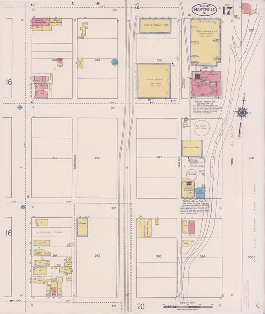 Sanborn Fire Insurance Map from Marysville, Yuba County, California (1921), Sheet #0017 - Historic Sanborn Fire Insurance Map Print, vintage old map wall art, antique decor, genealogy gift, California California map