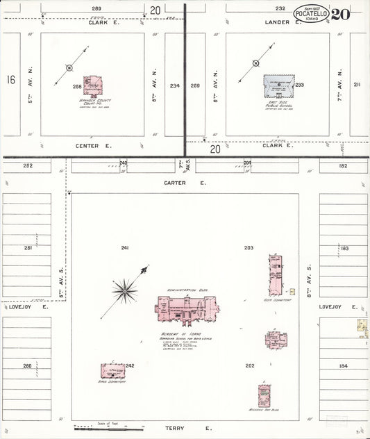 Sanborn Fire Insurance Map from Pocatello, Bannock County, Idaho (1907), Sheet #0020 - Historic Sanborn Fire Insurance Map Print, vintage old map wall art, antique decor, genealogy gift, Idaho Idaho map