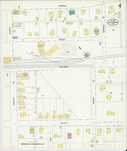 Sanborn Fire Insurance Map from Dickson, Dickson County, Tennessee (1908), Sheet #0004 - Complete Map Set gallery image, historic Sanborn map, vintage wall art, Tennessee Tennessee