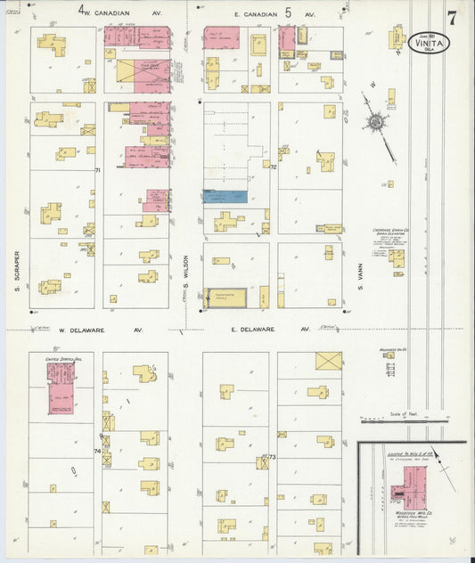 Sanborn Fire Insurance Map from Vinita, Craig County, Oklahoma (1911), Sheet #0007 - Historic Sanborn Fire Insurance Map Print, vintage old map wall art, antique decor, genealogy gift, Oklahoma Oklahoma map