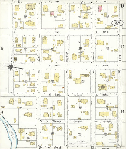 Sanborn Fire Insurance Map from Ukiah, Mendocino County, California (1911), Sheet #0009 - Complete Map Set gallery image, historic Sanborn map, vintage wall art, California California
