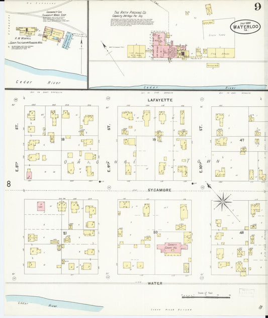 Sanborn Fire Insurance Map from Waterloo, Black Hawk County, Iowa (1897), Sheet #0009 - Historic Sanborn Fire Insurance Map Print, vintage old map wall art