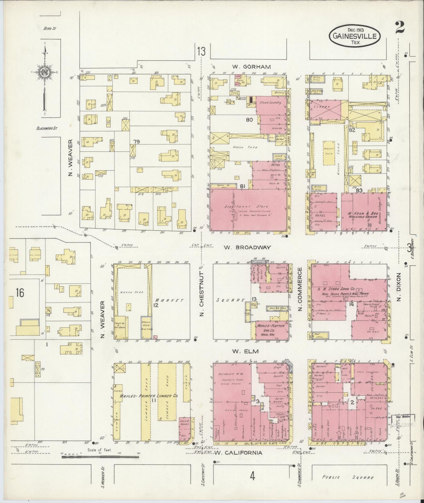 Sanborn Fire Insurance Map from Gainesville, Cooke County, Texas (1913), Sheet #0002 - Complete Map Set gallery image, historic Sanborn map, vintage wall art, Texas Texas