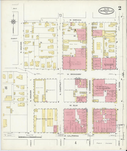 Sanborn Fire Insurance Map from Gainesville, Cooke County, Texas (1913), Sheet #0002 - Complete Map Set gallery image, historic Sanborn map, vintage wall art, Texas Texas