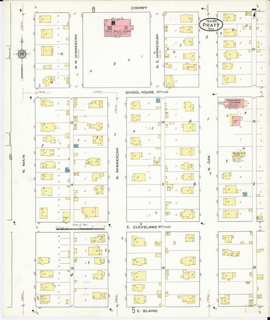 Sanborn Fire Insurance Map from Pratt, Pratt County, Kansas (1916), Sheet #0007 - Historic Sanborn Fire Insurance Map Print, vintage old map wall art, antique decor, genealogy gift, Kansas Kansas map