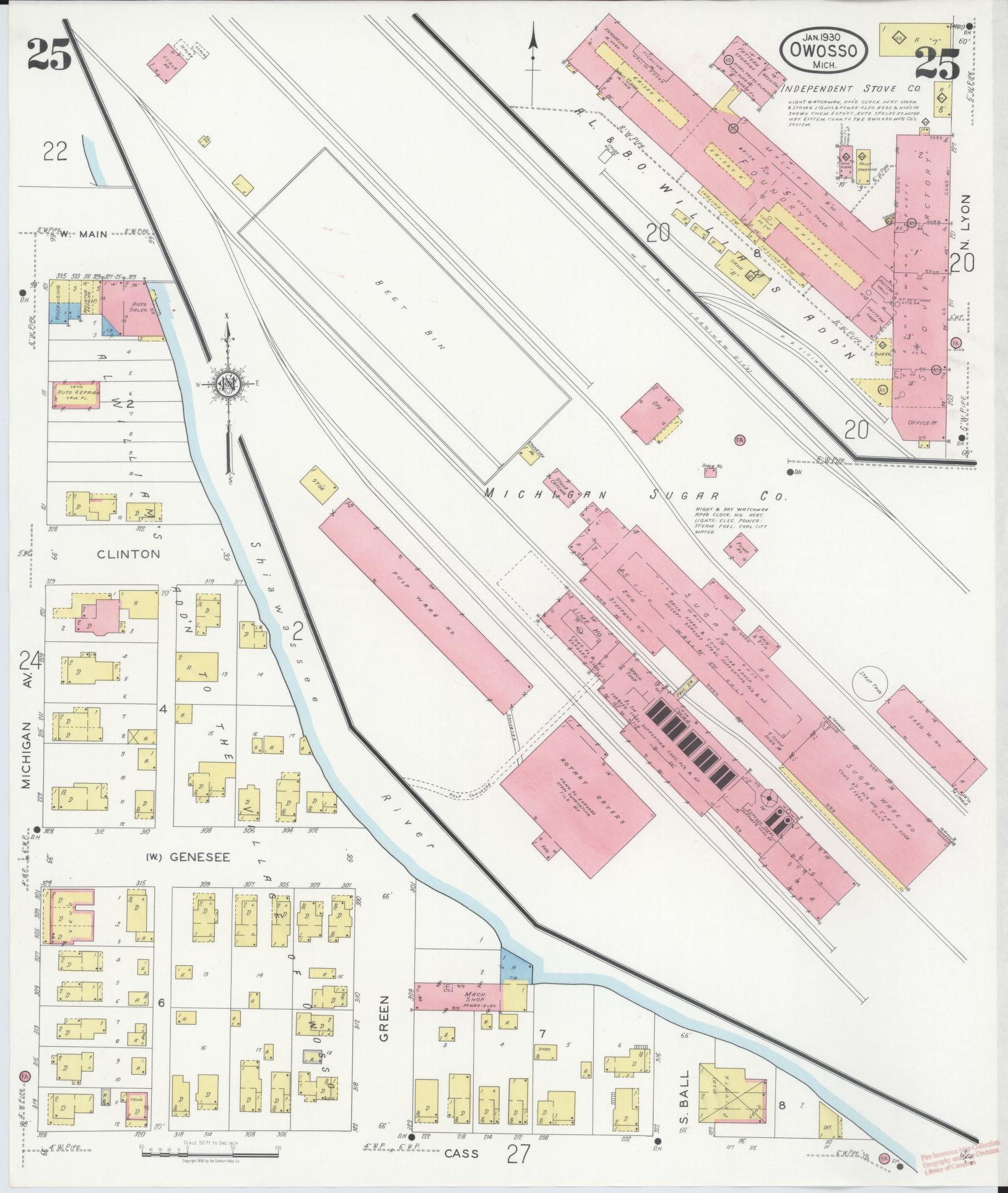 Sanborn Fire Insurance Map from Owosso, Shiawassee County, Michigan (1930), Sheet #0025 - Complete Map Set gallery image, historic Sanborn map, vintage wall art, Michigan Michigan