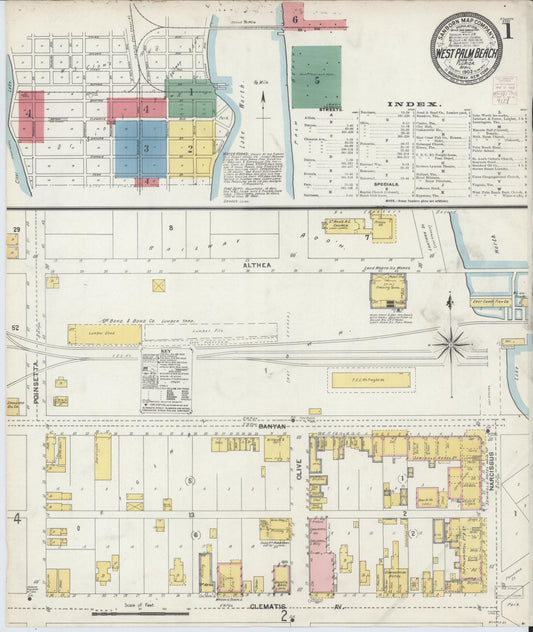 Sanborn Fire Insurance Map from West Palm Beach, Dade County, Florida (1903), Sheet #0001 - Complete Map Set gallery image, historic Sanborn map, vintage wall art, Florida Florida