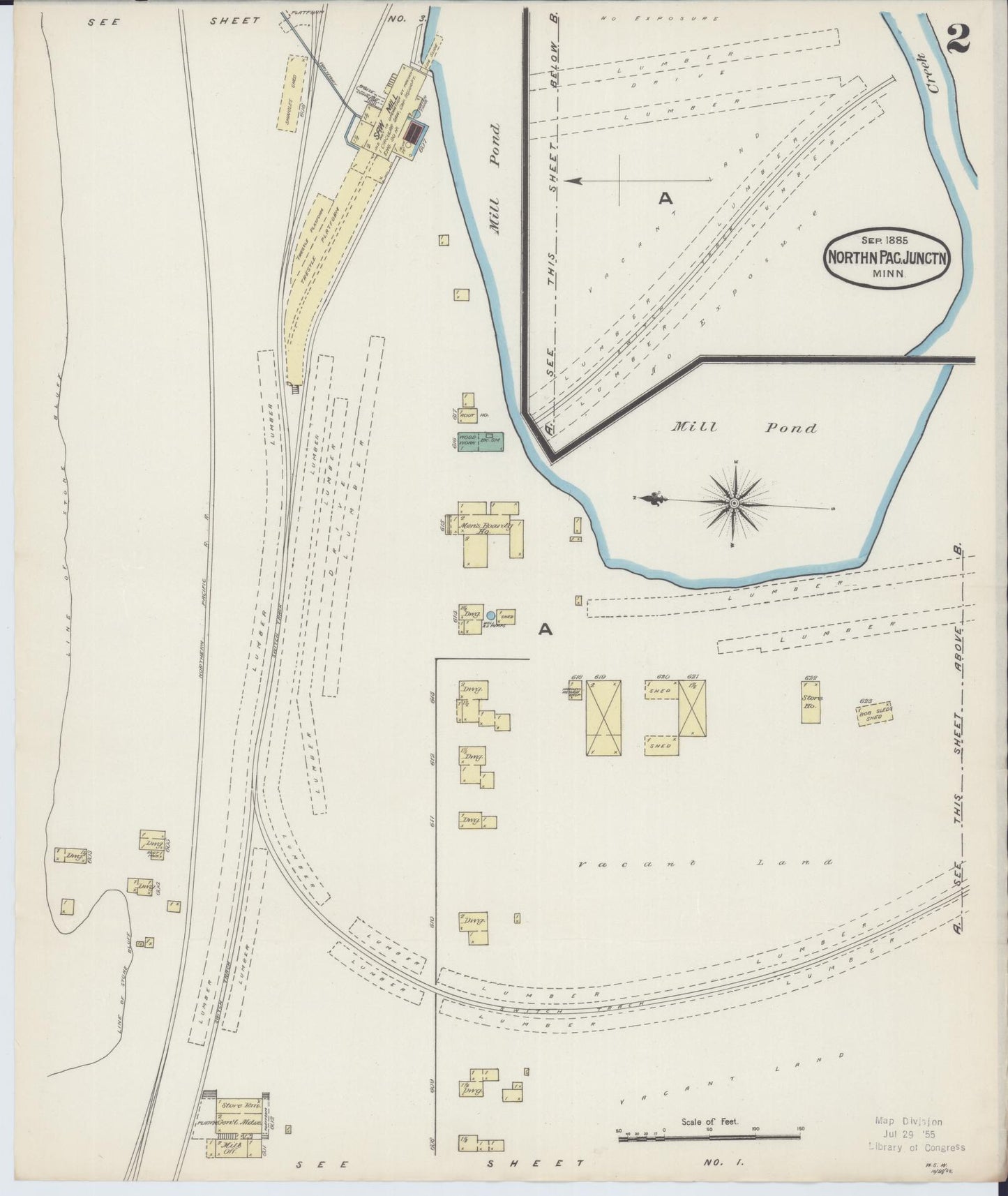 Sanborn Fire Insurance Map from Northern Pacific Junction, Carlton County, Minnesota (1885), Sheet #0002 - Historic Sanborn Fire Insurance Map Print, vintage old map wall art, antique decor, genealogy gift, Minnesota Minnesota map
