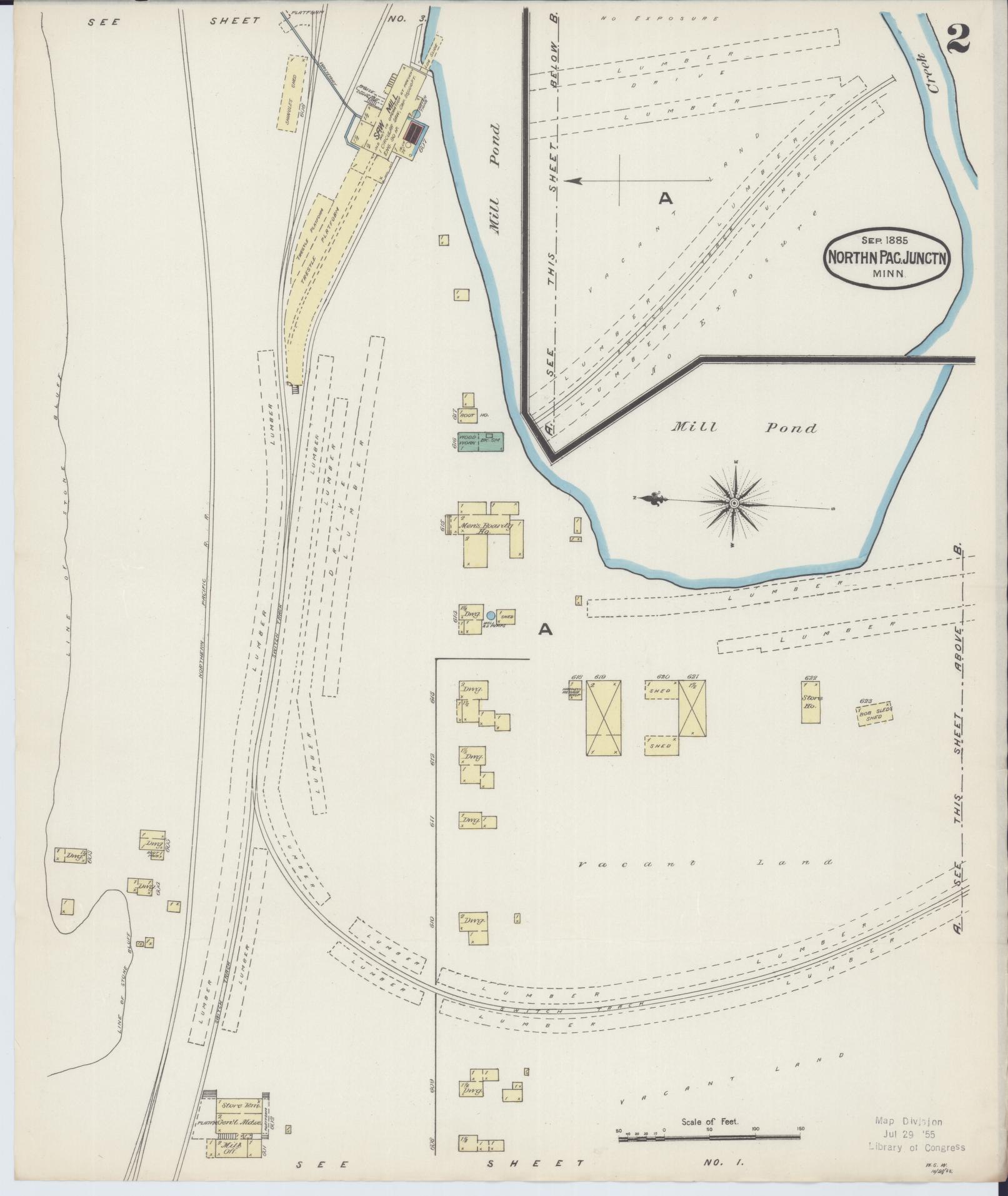 Sanborn Fire Insurance Map from Northern Pacific Junction, Carlton County, Minnesota (1885), Sheet #0002 - Historic Sanborn Fire Insurance Map Print, vintage old map wall art, antique decor, genealogy gift, Minnesota Minnesota map